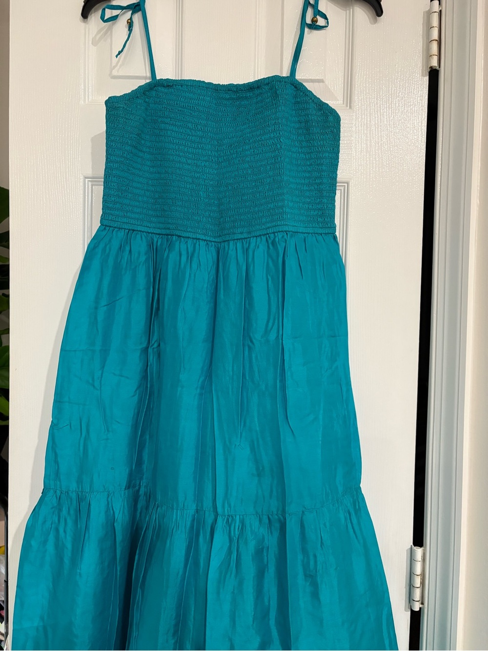 Maeve Teal Tie-Shoulder Smocked Midi Dress